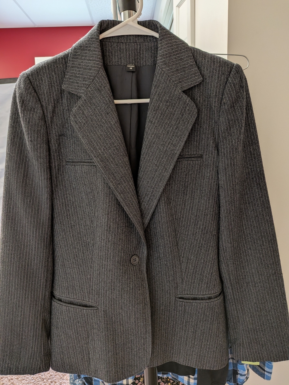 Women’s Pinstripe Gray Blazer Jacket And Skirt Set